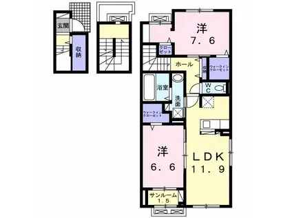 アクシアセブン(2LDK/3階)の間取り写真