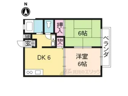 ぴぃハイムC棟(2DK/1階)の間取り写真