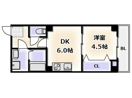 グランパシフィック梅南(1DK/5階)の間取り写真