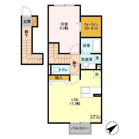 クラージュ C(1LDK/2階)の間取り写真