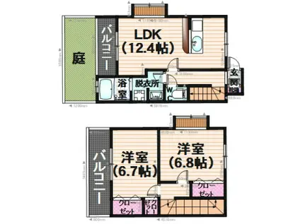 パピヨン若久(2LDK/1階)の間取り写真