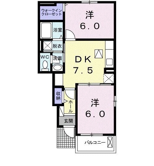 プラシード A(2DK/1階)の間取り写真