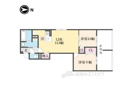 GRAAM北浜(2LDK/1階)の間取り写真