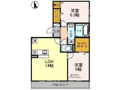 サニープレイス塩屋台(2LDK/3階)の間取り写真