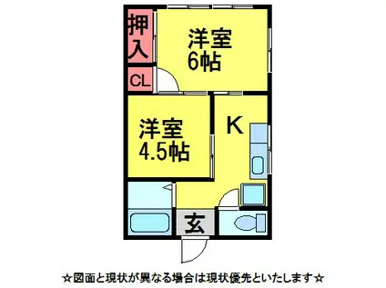 京須アパート(2K/1階)の間取り写真