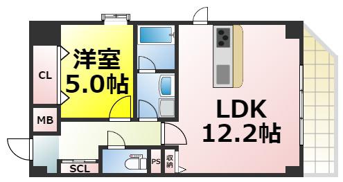 ゼクス九条(1LDK/8階)の間取り写真