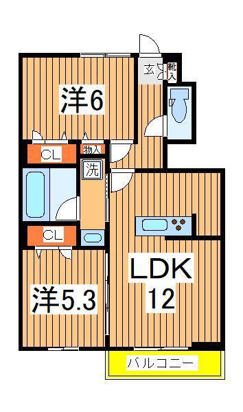 ORTO SOLE(2LDK/1階)の間取り写真