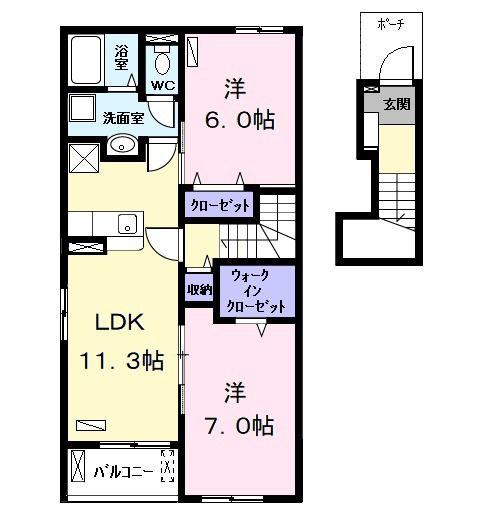 シャルマンカーラC(2LDK/2階)の間取り写真