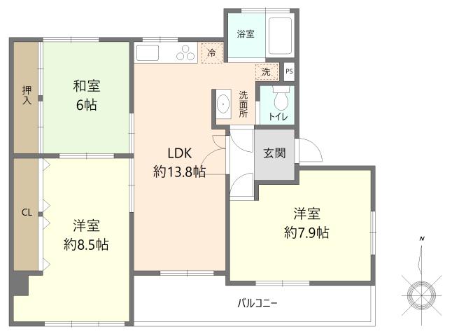 山御影マンションL棟(3LDK/5階)の間取り写真