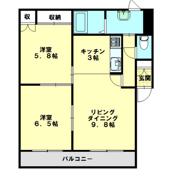 ラ・ヌーベルコート旭町(2LDK/2階)の間取り写真