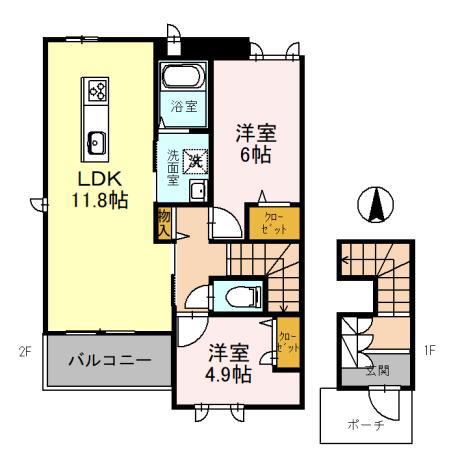 サンクイール B棟(2LDK/2階)の間取り写真