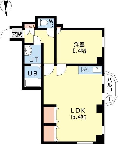 水車町マンション(1LDK/6階)の間取り写真