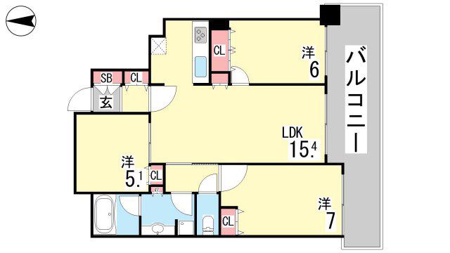 プラウドタワー住吉(3LDK/20階)の間取り写真