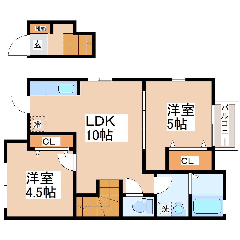 カーサフォレスタイースト(2LDK/2階)の間取り写真