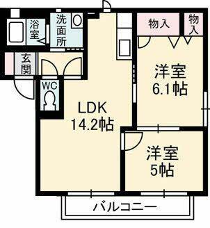 サニーズ福庭II D棟(2LDK/2階)の間取り写真