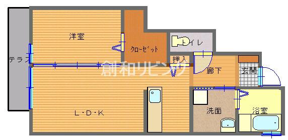 クレイン深堀(1LDK/1階)の間取り写真