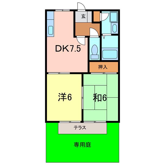 プレジオ宝町(2DK/1階)の間取り写真