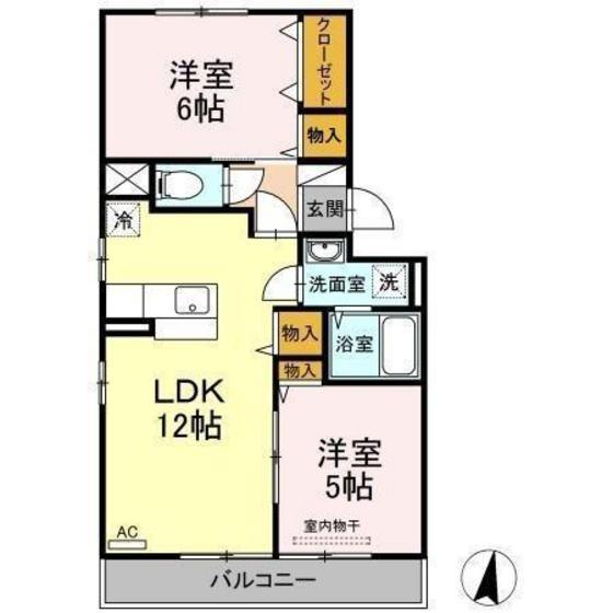 Kフルール(2LDK/2階)の間取り写真