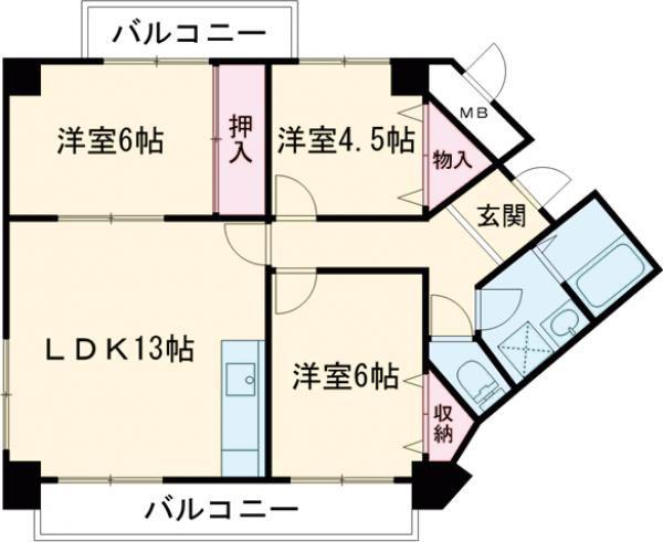グランブルー宿屋町(3LDK/9階)の間取り写真