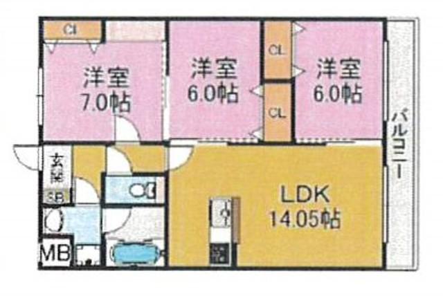 レーヴメゾン羽衣(3LDK/2階)の間取り写真