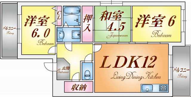 パークサイド名谷(3LDK/4階)の間取り写真