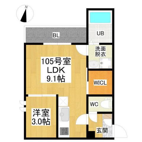 GRANDTIC東枇杷島駅前(1LDK/1階)の間取り写真