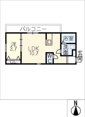 緑と風のクーレ(1LDK/2階)の間取り写真