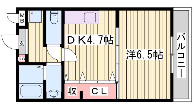サンオーシャン(1DK/2階)の間取り写真