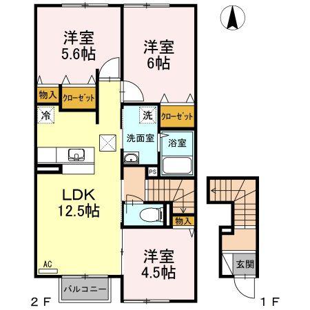 ボヌールSATOU(3LDK/2階)の間取り写真