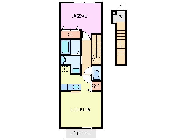 ヒラソル岡野(1LDK/2階)の間取り写真