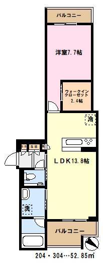 ブライト蕨北町(1LDK/2階)の間取り写真