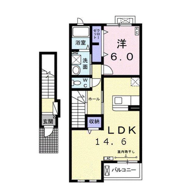 アクティブ イワサキ A(1LDK/2階)の間取り写真