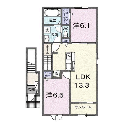 サン ブライト III(2LDK/2階)の間取り写真