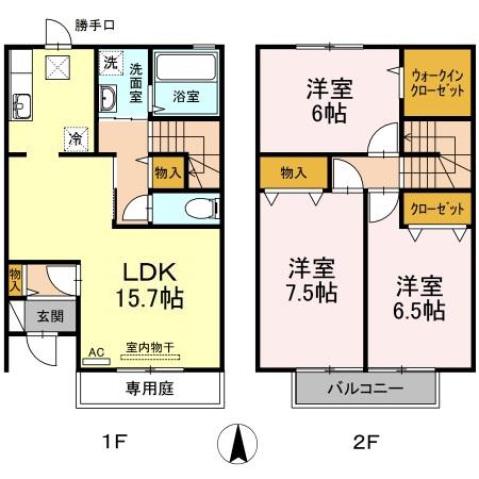 ローズコートつしま(3LDK/1階)の間取り写真