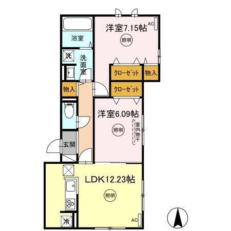 アルカコンネ コスモス(2LDK/1階)の間取り写真