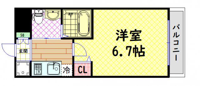 エグゼ弁天町(1K/4階)の間取り写真