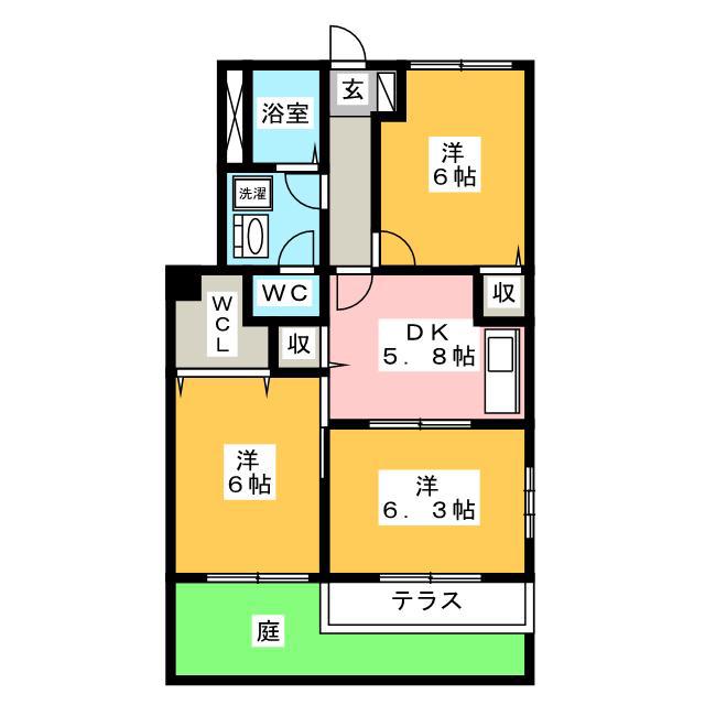 クレストールKIKI B(3DK/1階)の間取り写真