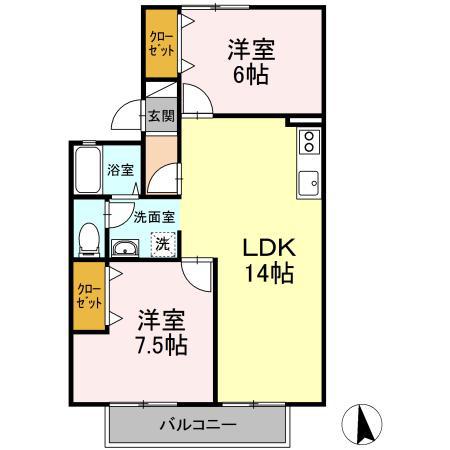 セジュール花渕 I(2LDK/1階)の間取り写真