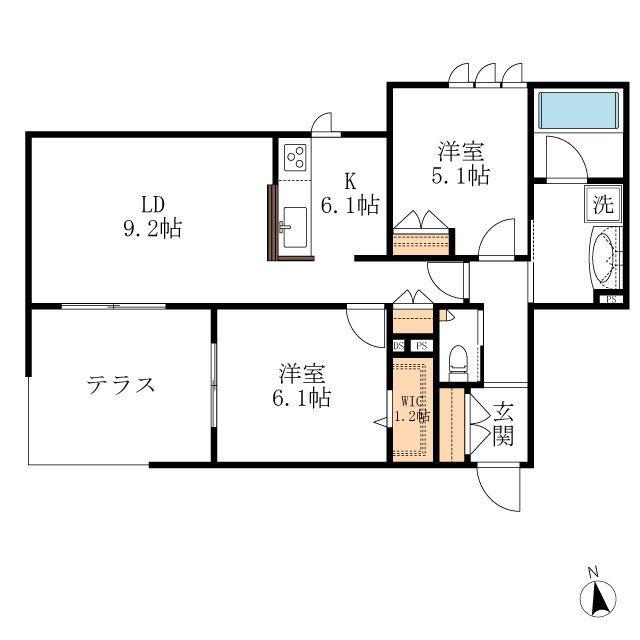 BAMBOU DEUX(2LDK/1階)の間取り写真