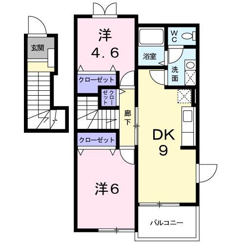 コンフォートカーサ(2DK/2階)の間取り写真