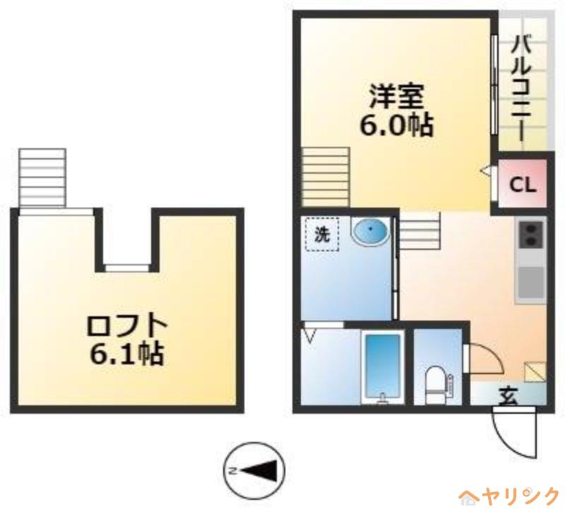 グリーンリーフ名城清水(1K/1階)の間取り写真