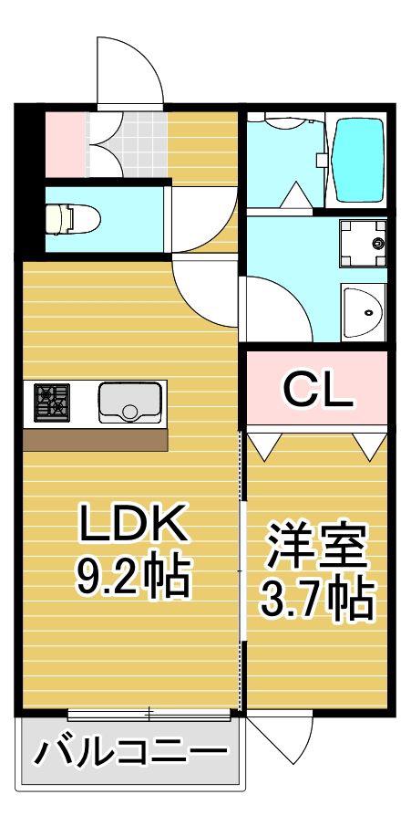 アシスト久留米西町(1LDK/2階)の間取り写真