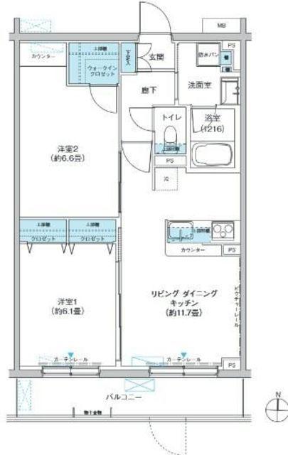 SYNCHRONICITY MUSASHINOシンクロニシティムサ(2LDK/1階)の間取り写真
