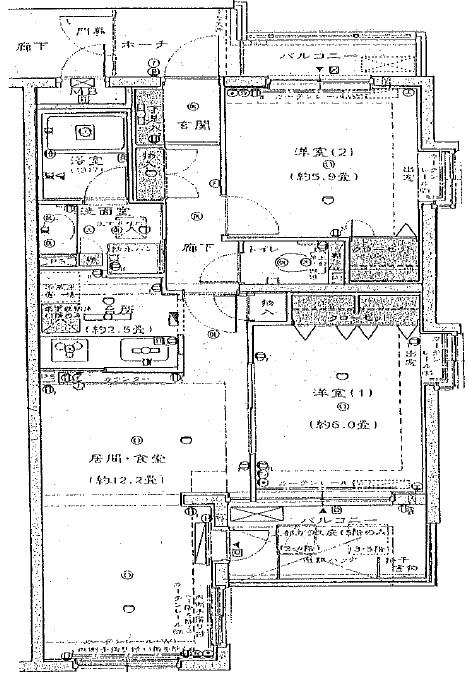 ロイヤルエクセラージュ二十騎町(2LDK/4階)の間取り写真