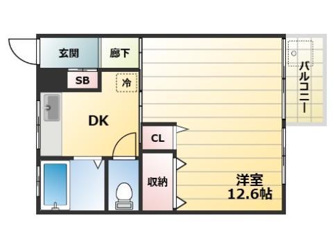 エルパラッツォ熊内(1DK/3階)の間取り写真