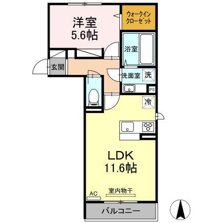 セカンドテラス(1LDK/2階)の間取り写真