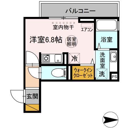 アセットさち(ワンルーム/2階)の間取り写真