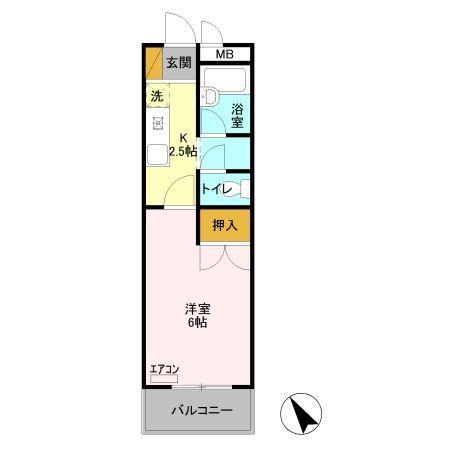 ラポール16(1K/2階)の間取り写真