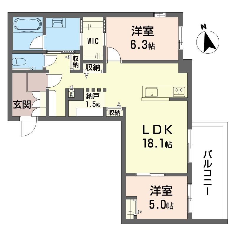 ウィズプラス大船(2LDK/3階)の間取り写真