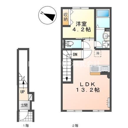 ベルード篠山口(1LDK/2階)の間取り写真